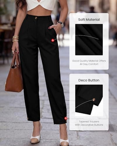 BTFBM Women's Pants Spring Fall 2026 Casual Loose Pleated Trousers Tapered Slacks Pockets Dressy Business Work Outfits(Black, Medium) - Thumbnail 4
