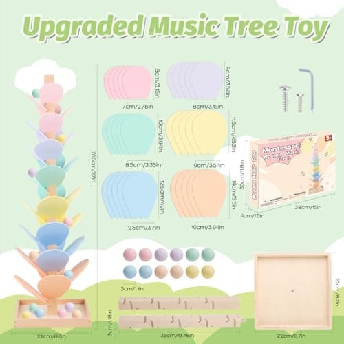 Marble Run Wooden Ball Drop Toys Toddlers 3-5 (Height: 27.8in) (1.1" Balls) - Thumbnail 2