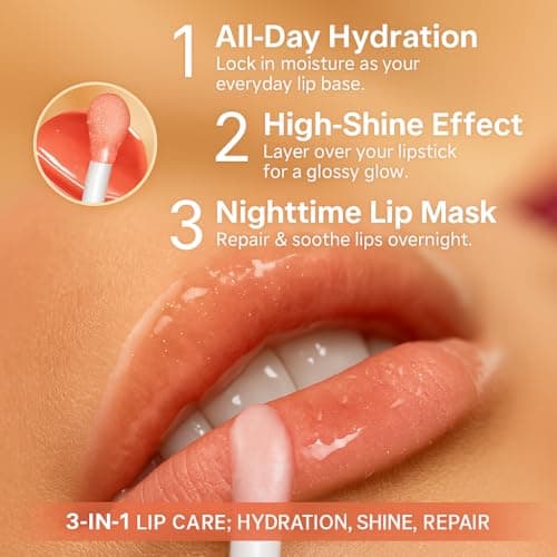 Lip Oil Set – Hydrating Lip Gloss, Non-Sticky Clear Lip Oil for Shiny & Moisturized Lips | Glossy, Tinted Lip Care, Plumping Lip Oils | Gift for Women & Girls 3pcs (Set A) - Thumbnail 3