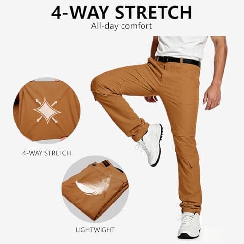GINGTTO Cargo Pants for Men Slim Fit Stretch Casual Hiking Pants Men Flex Brown Size 28 - Thumbnail 6