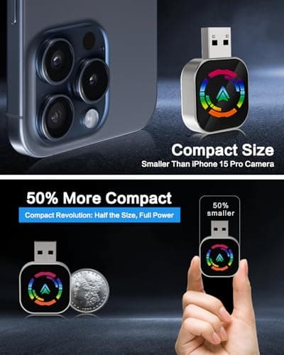 Jasput Carplay Wireless Adapter, 2026 Upgrade Mini Carplay for Apple iPhone & Android Auto Wireless Adapter, for Cars with Built-in Wired Apple Carplay Play and Plug, Stable Control & No Delay - Thumbnail 2