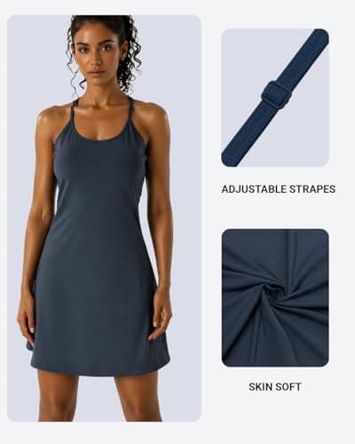 Womens Tennis Dress Athletic Dress with Built-in Shorts Pockets-Golf Workout Adjustable Straps Summer for Women Outfits Navy - Thumbnail 5