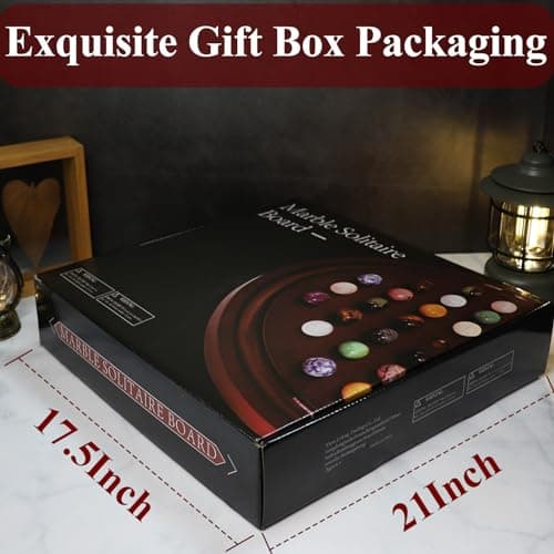 HOROW 15.7 Inches Large Marble Solitaire Board Game Wooden Classic Natural Stone Marbles Solitaire Game Set Containing 36 Colored Natural Stone Marbles Strategy and Smart Games (Red Peach Color) - Thumbnail 4