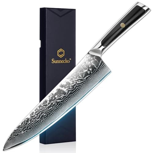 Sunnecko 8 Inch Japanese Damascus Chef Knife - Ultra Sharp 10-12 Degree Edge VG10 67 Layers Kitchen Cooking Knives for Meat, Vegetable & Fruit, Full Tang Forged Blade, Premium Father Day Gift Box - Image 1