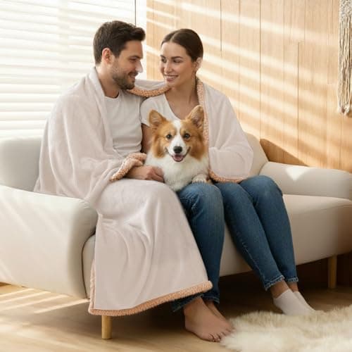 Makigued Waterproof Dog Blanket for Couch & Bed, Reversible Sherpa Fleece Pet Throw with Quiet TPU Barrier, Machine Washable Furniture Protector for Large Dogs & Cats, Throw Size 50x60 Inch, Cream - Thumbnail 2