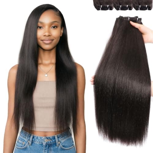 6 Bundles Yaki straight bundles hair,Human Blend Synthetic Hair Yaki Straight for Black Women,Heat Resistant Soft Natural Appearance (Brown Kinky Straight, 20 22 24 Inch) - Image 1