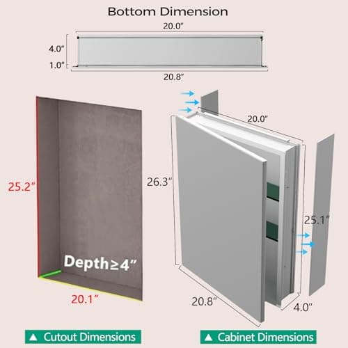 HABIUBIU 20 x 26 in Medicine Cabinet Mirror,Bathroom Mirror Cabinet with Adjustable Shelves,Aluminum Silver Medicine Cabinets for Bathroom,Recessed or Wall Mounted Medicine Cabinets（Assembly Required - Thumbnail 2