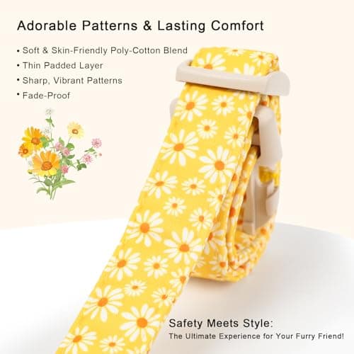 Babole Pet Yellow Daisy Dog Collar Cute Summer Dog Collars for Giant Large Dogs - Lightweight Adjustable Girly Floral Female Dogs Everyday Collar with Safety Buckle XL - Thumbnail 4