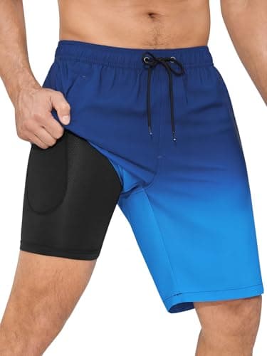 SILKWORLD Men's Swim Trunks 9 Inch Inseam Quick Dry Swimming Shorts with Compression Liner and Zipper Pockets,Blue Gradient,2X-Large - Image 1