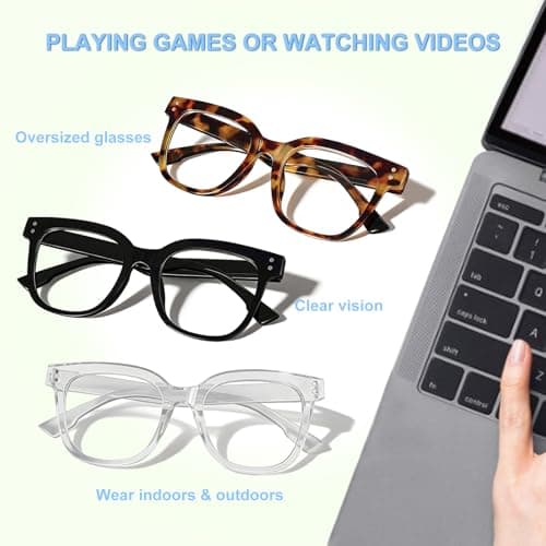 Nuanho Blue Light Glasses for Woman & Men - Fashion Oversized Blue Light Glasses for Better Sleep, Anti Fatigue & Eyestrain(A1 Light Black & Tortoiseshell & Transparent) - Thumbnail 6