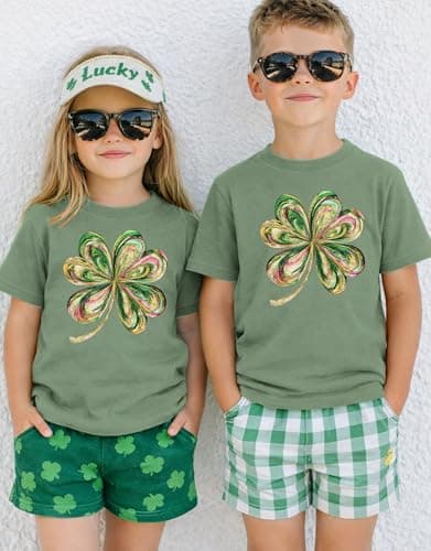 SANIXJOO Kids St Patrick’s Day Lucky Clover T-Shirt Retro Round Neck Baby Boy Summer Tee Top Girls Cute Patrick Gift Clothes(Green,2-3T) - Thumbnail 3