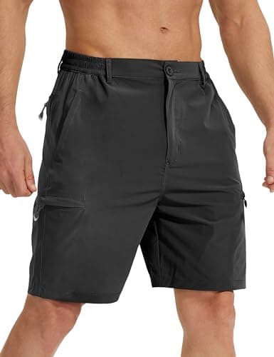 MOURCE Mens Cargo Shorts Quick Dry - Water Resistant Outdoor Hiking Shorts Men with Zipper Pockets, Black - Image 1