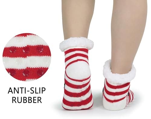 BenSorts Child Christmas Slipper Socks Winter Warm Fleece Lining House Fuzzy Soft Sherpa Cozy Socks Gift Purple Stripe Reindeer 2 Pairs 8 9 10 11 12 Years - Thumbnail 2