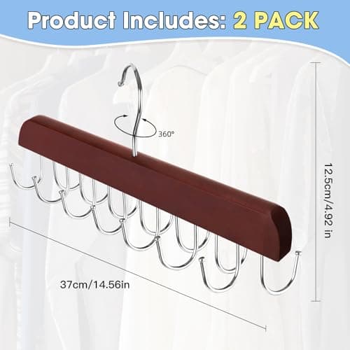 Hat Hangers for Closet, 2 Pack Hat Organizer for Baseball Caps with 14 Hooks Space Saving Hat Racks Ball Caps Hat Holder Organizer Tie Belt Hanger for Closet Storage Solution (Brown) - Thumbnail 3