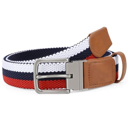 SANSTHS Reversible Braided Belt for Men and Women, Elastic Stretch Woven Golf Belts for Men, Casual Jeans Sports Work 1 3/8" - Image 1