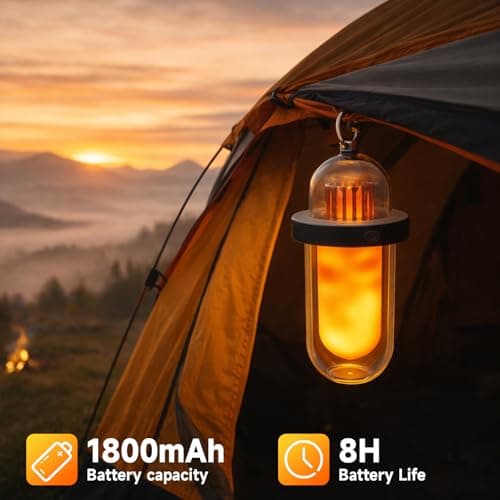 AUGE LIGHT Vintage Camping Lantern Rechargeable, LED Camping Light with Flickering Flame Effect, IP54 Waterproof Outdoor Camping Lamp for Patio, Porch, Garden Decor - Thumbnail 2
