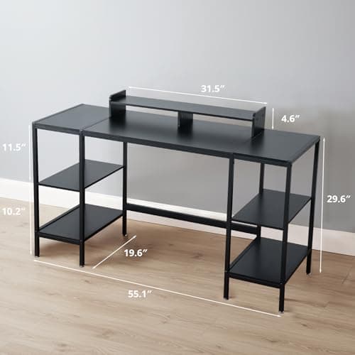 MINOSYS Computer Desk 55-inch with Storage Shelf - Black Ideal Gaming Desk for Bedrooms, Small Spaces, and Home Offices Modern Writing Desk for PCs. - Thumbnail 3