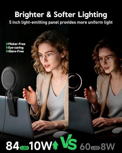 5" Ring Light for Computer, Eye-Caring & Flicker-Free Lighting for Zoom Meetings, Video Call, Recording, Streaming, Portable Light for Laptop, Monitor & Webcam with 50 Modes (3000K-6500K) CRI>97.8 - Thumbnail 2