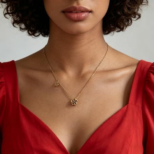 Orejorde Rose Flower Necklace, Cubic Rose Pendant Necklace for Women 2026 New Stainless Steel Dainty Floral Pendant Necklaces for Wife Girlfriend Daughter Sister Friends Birthday Mother`s Day Gift - Thumbnail 3