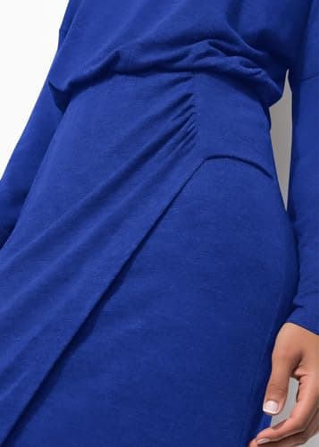 KIRUNDO Long Sleeve Dress for Women 2026 Spring Summer Boat Neck Cocktail Wedding Guest Knit Wrap Ruched Slit Maxi Dresses(Blue, Large) - Thumbnail 6