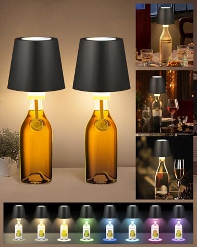 JCHPZR 2 Pack Cordless RGB Table Lamp,Wireless Bottle Lamp,3 Level Dimming & RGB Cycle LED Portable Desk lamp,5000mAh Rechargeable Battery,Waterproof Outdoor,for Bedroom/Bars/Camping(Black) - Thumbnail 2