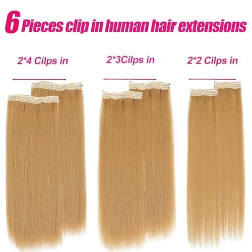 Yaki Straight Clip in Hair Extensions Real Human Hair 120g 6pcs Remy Human Hair Extensions Double Weft Clip ins for Women (27#, 20 Inch) - Thumbnail 2