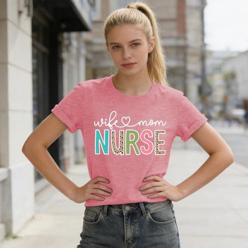 Wife Mom Nurse Shirt for Women-Nurses Week Life Short Sleeve Rn Registered Nurse Tee Tops - Thumbnail 3