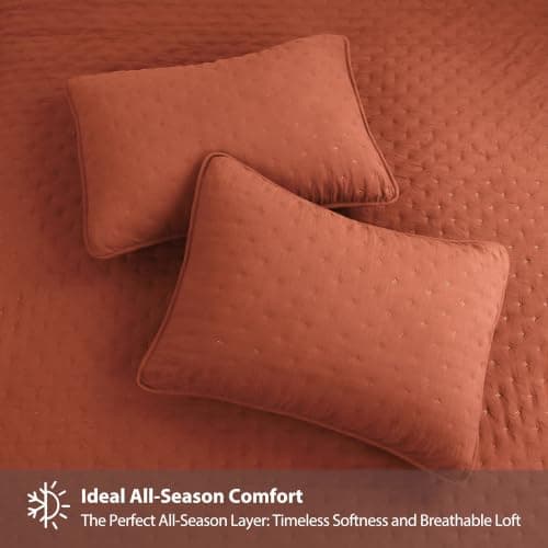 ROARINGWILD Burnt Orange Quilt Sets King Size with Pillow Shams, King Quilt Bedding Set, Lightweight Soft Bedspread Coverlet, Quilted Comforter for All Season - Thumbnail 4