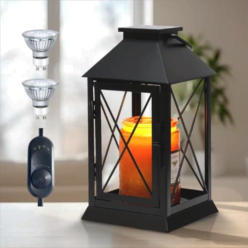 Candle Warmer Lamp with Timer,Compatible with 3 Wick Candles/Large Candel Jars,Vintage Lamp Candle Warmer Lantern,Dimmable Candle Lamp Warmer Farmhouse,Fully Enclosed Designed and Hanging Up-Black - Image 1