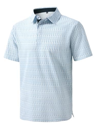 JEMLDL Golf Polo Shirts for Men Dry Fit Summer Short Sleeve Slim Fit Performance Moisture Wicking Casual Printed Collared Polo Shirt Light Blue Club XL - Image 1