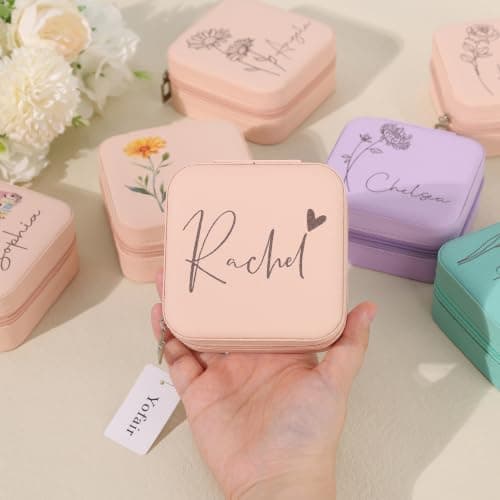 Yofair Ships Next Day, Personalized Jewelry Box Stocking Stuffers for Teen Girls Custom Travel Jewelry Case Gifts for Teen Girl Trendy Stuff Ring Box Birthday Christmas Gifts for Women - Thumbnail 3