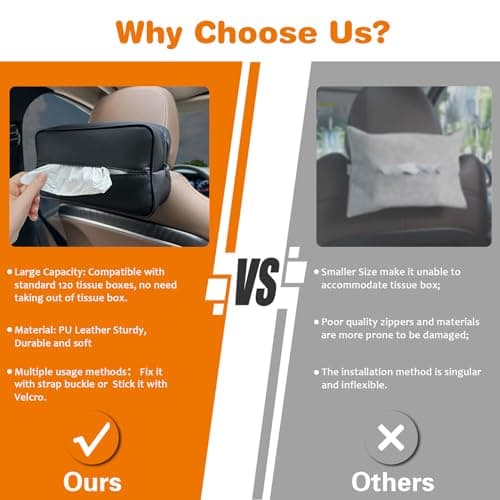 Witaxima Large Car Tissue Holder for 120 Standard Tissues, Premium PU Leather Tissue Holder in Car Backseat Rectangular, Napkin Holder for Car Fits for Kleenex Tissues Box Daily Use Black - Thumbnail 6