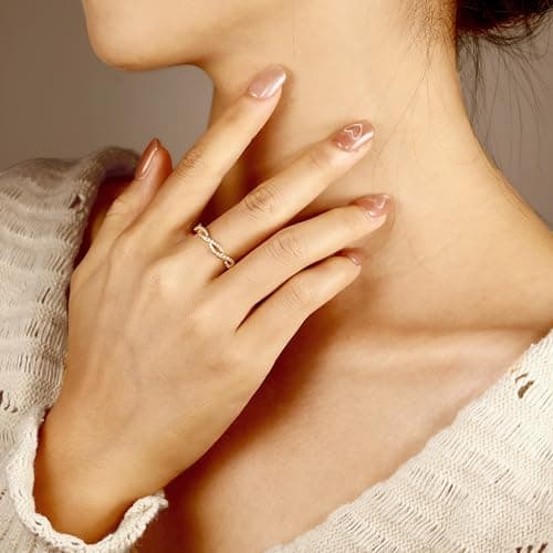 SILVERNANA 0.4ct Twisted Vine Moissanite Wedding Bands for Women, Yellow Gold Plated Sterling Silver Wave Twisted Openwork Eternity Ring Size 9.5 - Thumbnail 3