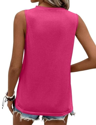 JUSTFASHIONNOW Sleeveless Tank Tops for Women Summer Dressy Tops High Neck Basic Tshirts Trendy 2026 Valentine's Outfits(Rose Red,Medium) - Thumbnail 5