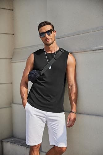 COOFANDY 3 Pack Men's Workout Shirts Sleeveless Cotton Blend Fitness Tank Top Lightweight Running Tanks Army Green Large - Thumbnail 3