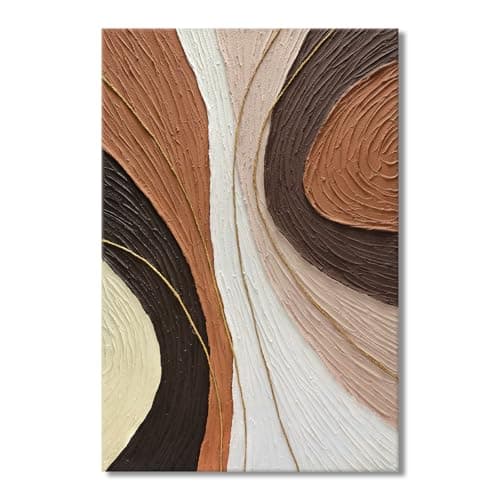 JUHOME Hand-Painted Thick Textured 3D Curve in Plaster Abstract Neutral Wall Art, Contemporary Minimalist Canvas Oil Painting Wall Decor,Home Decorative Art Painting - Image 1