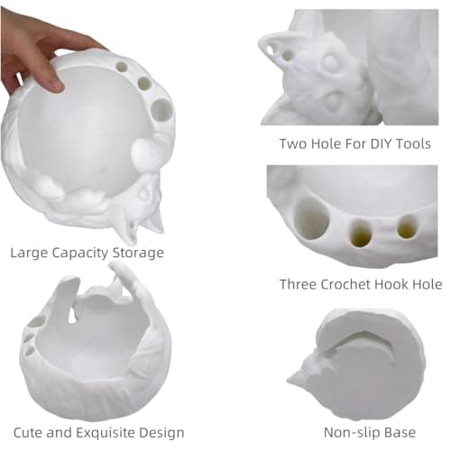 Cat Yarn Bowl For Crocheting 3D, Large Capacity Storage Container for Candy Keychain Accessories On Desk, Lovely Sleeping Cat Ornaments Organizer, Special Crochet Bowl, Feeding Bowls, Multi-purpose - Thumbnail 3