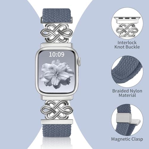 Chinber Braided Band Compatible with Apple Watch Bands 40mm 38mm 41mm 42mm 44mm 45mm 46mm 49mm, Magnetic Clasp Fabric Nylon Interlock Buckle Straps for iWatch Ultra Series 10/9/8/7/6/5/4/3/2/1/SE - Thumbnail 3