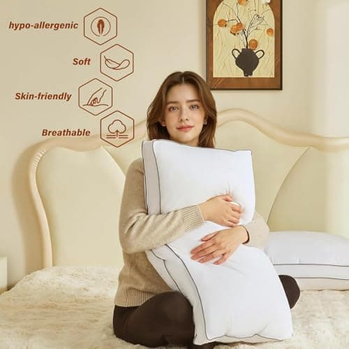 INSPIRE CRAFTER Goose Down Pillows for Neck Pain - Perfect Balance of Softness and Support, Relief for Side and Back Sleepers, Gusseted Pillow, Hotel Down Pillows Queen/Standard Size Set of 2 - Thumbnail 3