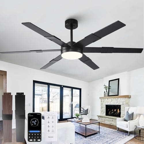 Vaczon 60 Inch Ceiling Fans with Lights and Remote, Modern Large Black Ceiling Fan for Indoor or Covered Outdoor, 3CCT,Reversible DC Motor Dual-Sided Blades High CFM Ceiling Fan for Living Room Garage