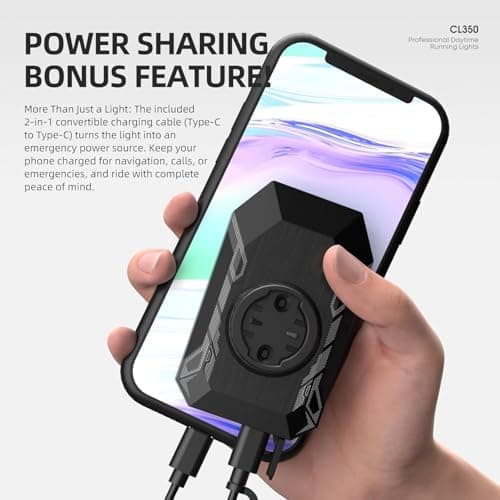 CL350 Bike Front Light with GoPro Mount & Cycling for Night Daytime Riding, 4 Modes 4000mAh USB Rechargeable Bike Headlight, Auto On/Off, IPX4 Waterproof 220° Wide Beam Warning Lamp - Thumbnail 5