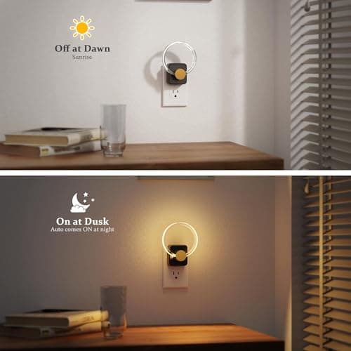 JandCase Night Light, 2 Pack Color Changing Night Lights Plug into Wall, RGB Nightlight with Light Sensor, 180° Rotatable Plug in Nightlights, Dimmable Ring Acrylic Night Light for Kids Gifts Hallway - Thumbnail 2