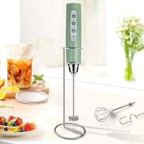 Sakgos Milk Frother with Stand Rechargeable-Handheld Coffee Frother with 3 Stainless Whisks 3 Speed Adjustable, Electric Whisk Drink Mixer, Foam Maker Blender for Matcha Latte Cappuccino Chocolate - Image 1