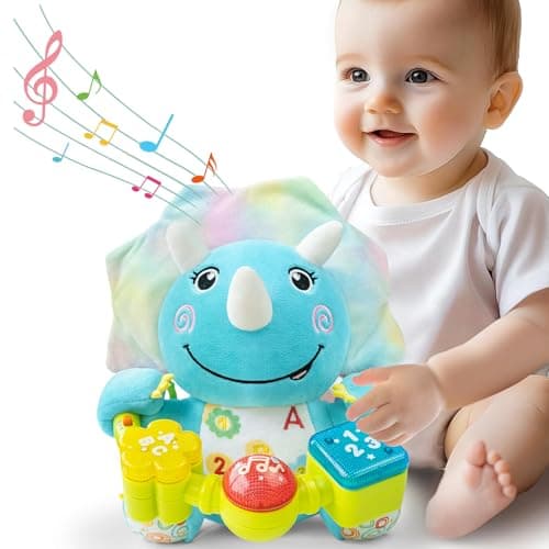 Ryotagift Baby Bilingual Musical Dinosaur Stuffed Animals Toys,Infant Early Learning Toy with Light-Up Music & Crinkle,Tummy Time Toys for 0 3 6 9 12+ Months for Baby Boy Girl Gift - Image 1
