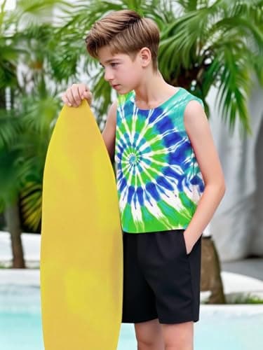 Kids Tie Dye Tank Tops Boys Girls Sleeveless Shirt Toddler Boys Tank Tops Rainbow Tie Dye Shirt Summer Casual Outfits - Thumbnail 4