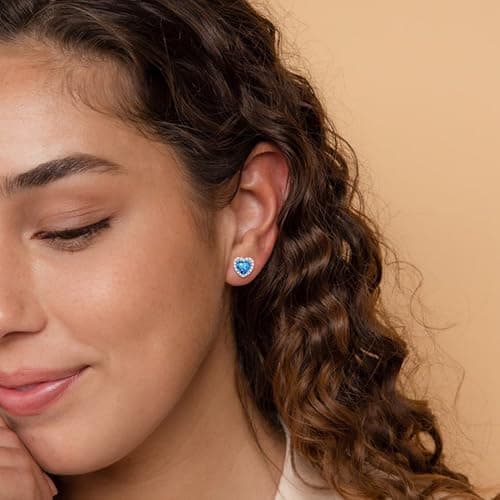 BAYLAY Tanzanite Earrings for Women, December Birthstone Earrings, S925 Sterling Silver Blue Heart Sharped Stud Earrings with Cubic Zirconia, Birthday Jewelry, Christmas Gifts for Her Mom Grandma - Thumbnail 2