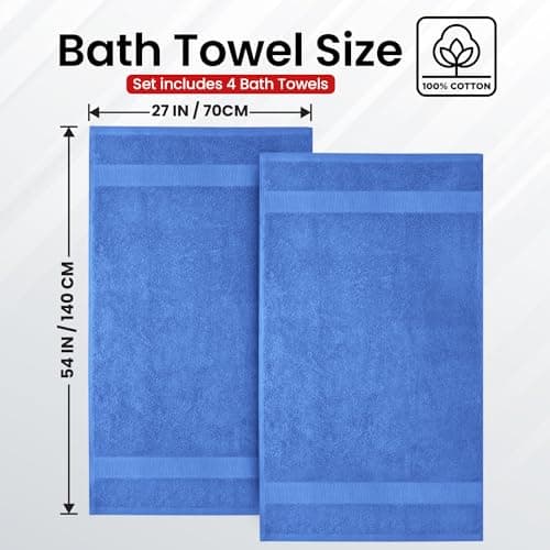 Infinitee Xclusives Luxury 100% Ring-Spun Cotton Bath Towels Set of 4 (27x54 inches) – Soft, Absorbent & Quick-Drying Towels for Bathroom, Gym, Spa & Hotel Use (Eloquent Blue, Bath Towels) - Thumbnail 3
