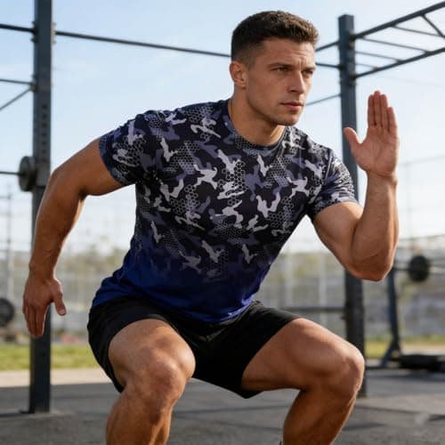 Cozople Tee Shirts for Men Athletic Running Dry Fit Gym Pickleball Shirts Moisture Wicking Short-Sleeve Camouflage Tee Tops for Sports Workout XL - Thumbnail 2