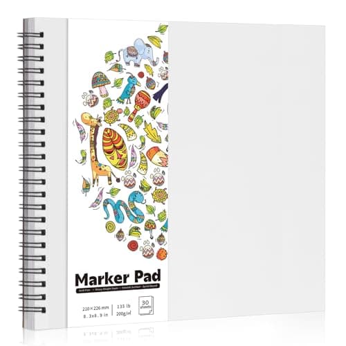 135lb/200gsm Marker Paper Pad, 8.3×8.9in Double Sided Bleedproof Sketch Pad, 30 Sheets Art Paper Spiral Sketchbook, Smooth Painting Coloring Alcohol Marker Paper for DIY, Gift - Image 1