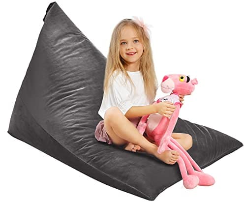 Aubliss Stuffed Animal Storage Bean Bag Chairs Cover, 50"x 35" Extra Large Velvet Bean Bags Chair for Kids & Adults, Ultra Soft Zipper Beanbag Toy Storage for Boys Girls - Darkgrey